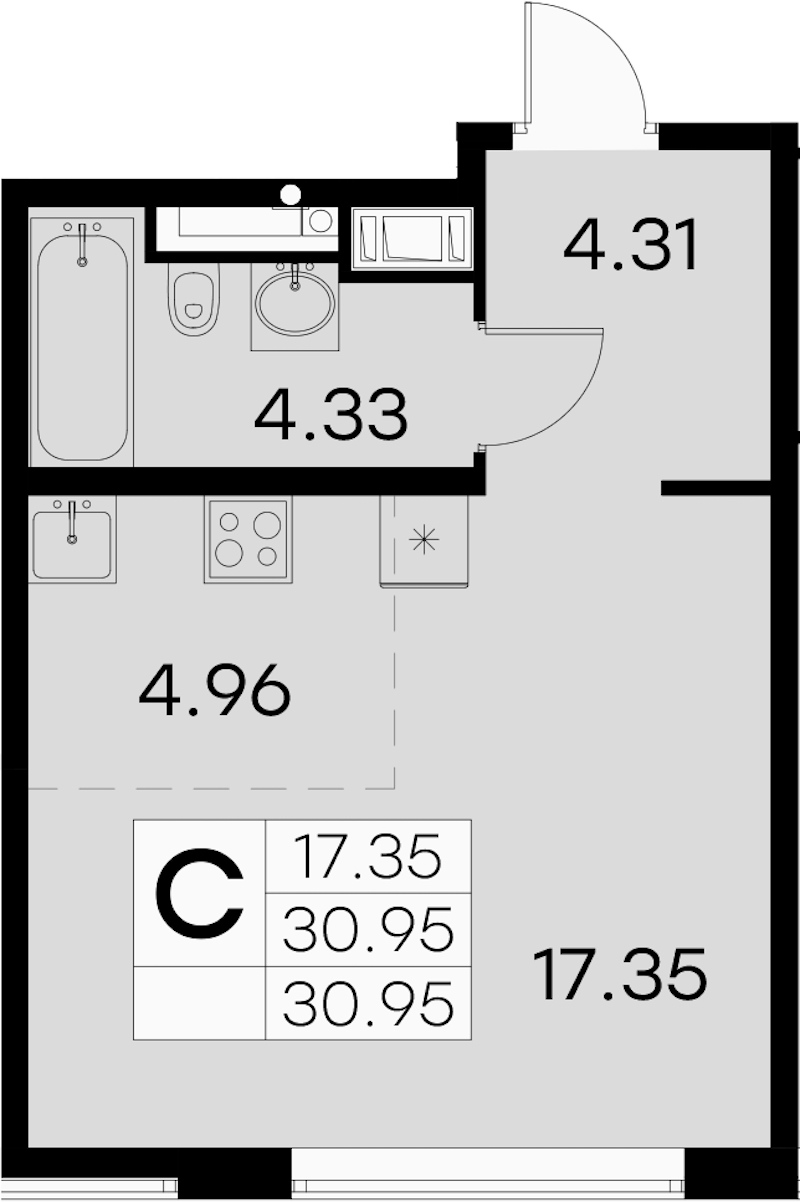 Квартира студия 30.95 м², 7/7 эт., ЖК «GloraX Aura Vasileostrovsky»